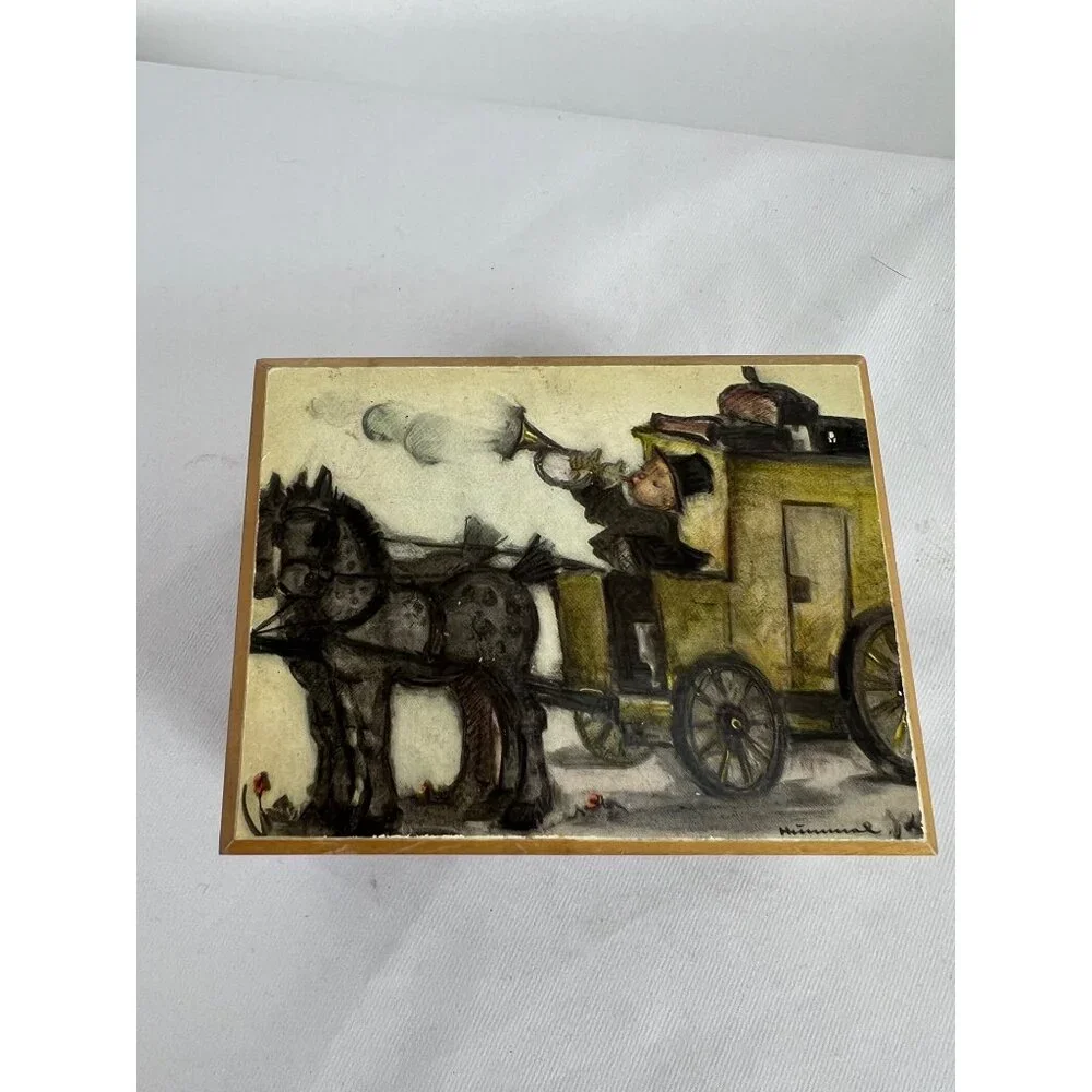 VTG Hummel Wood Music Box Edelweiss Swiss Movement The Mail is Here - Picture 2 of 9